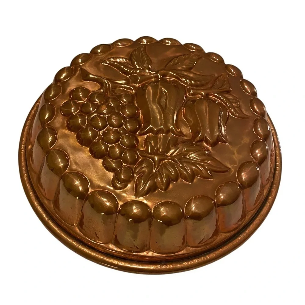 Copper Large Cake Jello Mold Tulip Flowers Grapes Tin Lined - w/Hook   Vintage